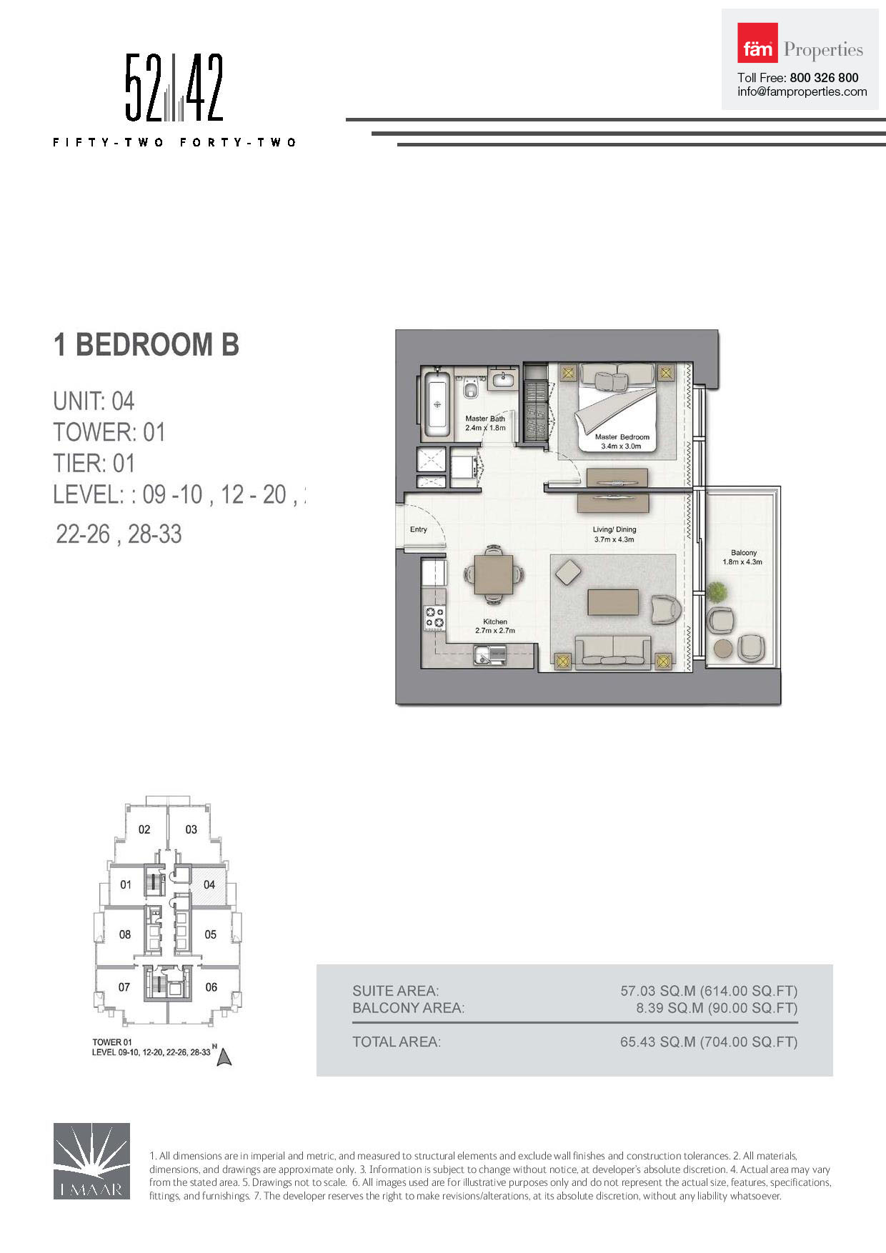 Tower 1 52 1 bed Type B Level 9-10,12-20,22-26,28-33 Unit 4